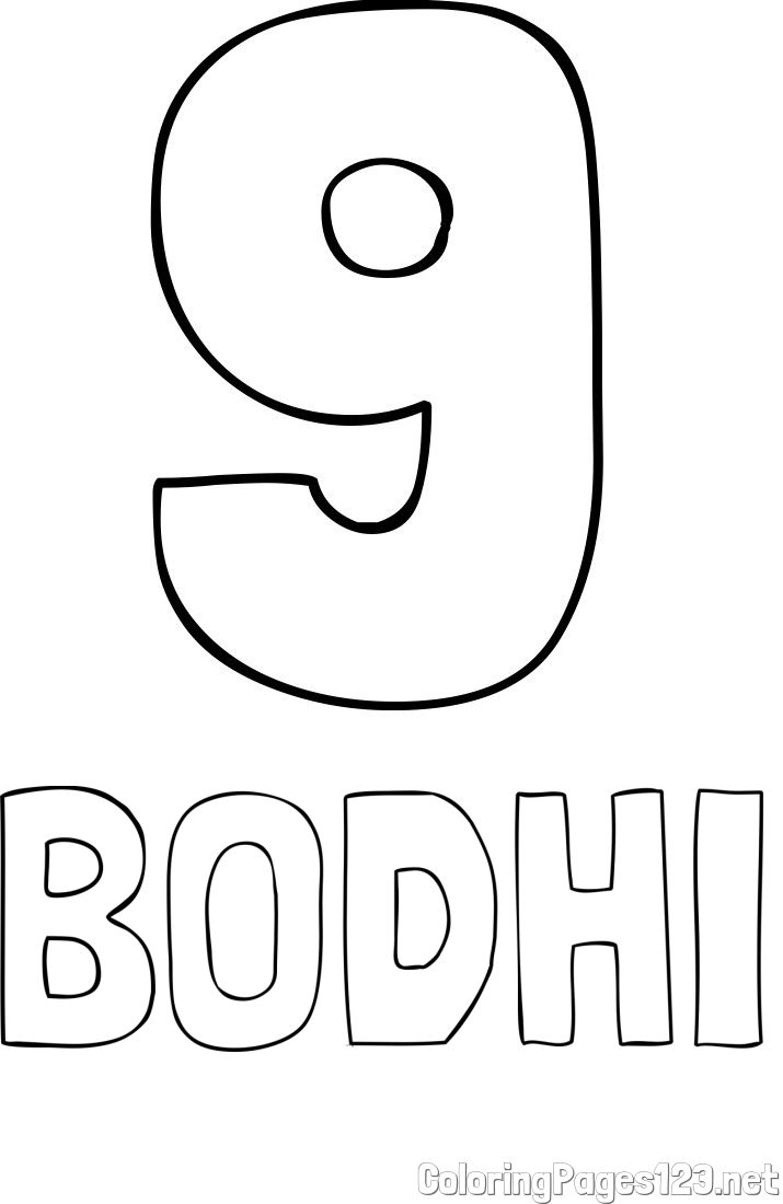 BODHI Coloring Page and Coloring Page of Number Nine (9)