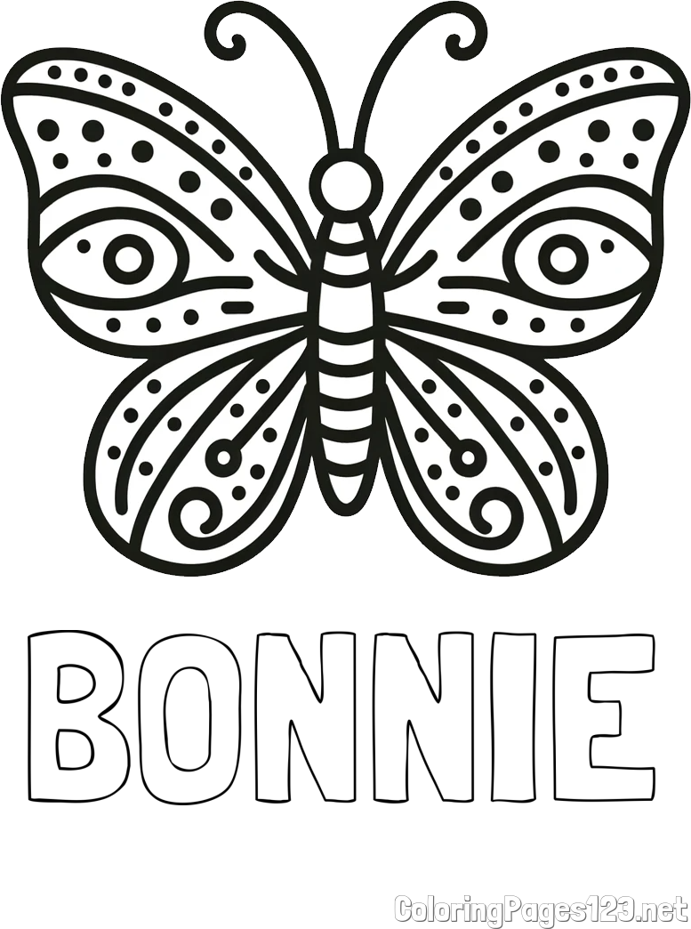 BONNIE Coloring Page and Butterfly Coloring Page (Simple)