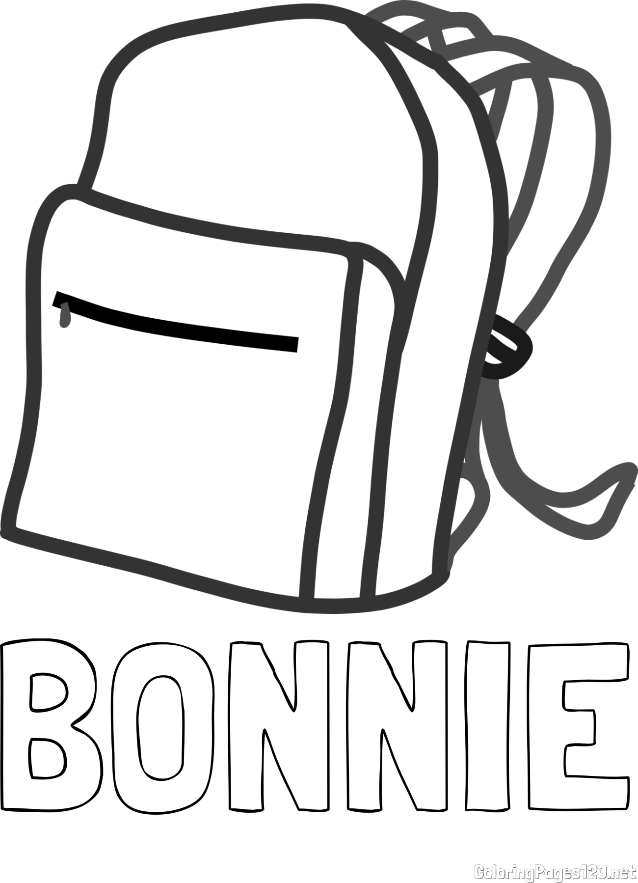 BONNIE Coloring Page and School Backpack Coloring Page