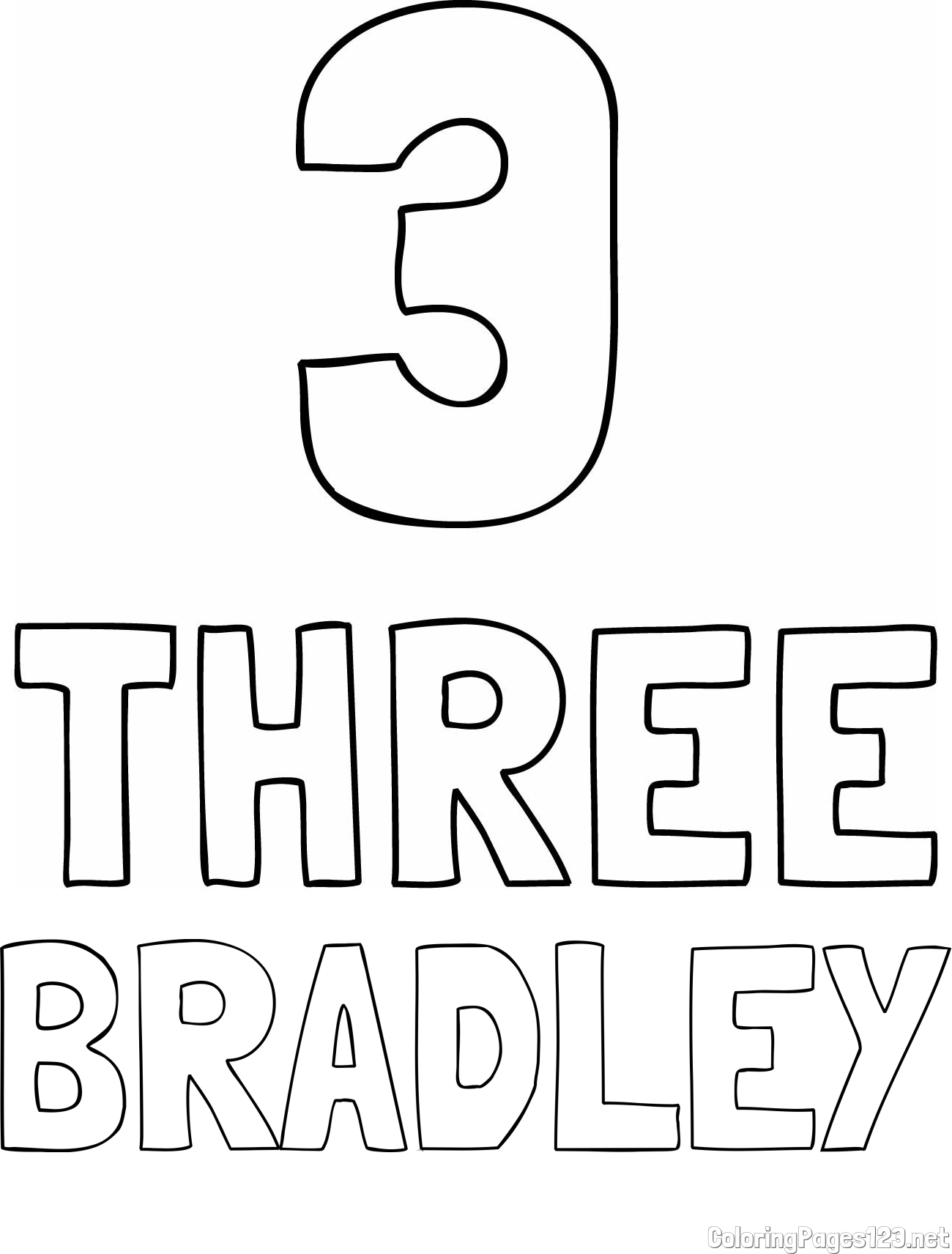 BRADLEY Coloring Page and Coloring of the Number Three (3) with the Written Name