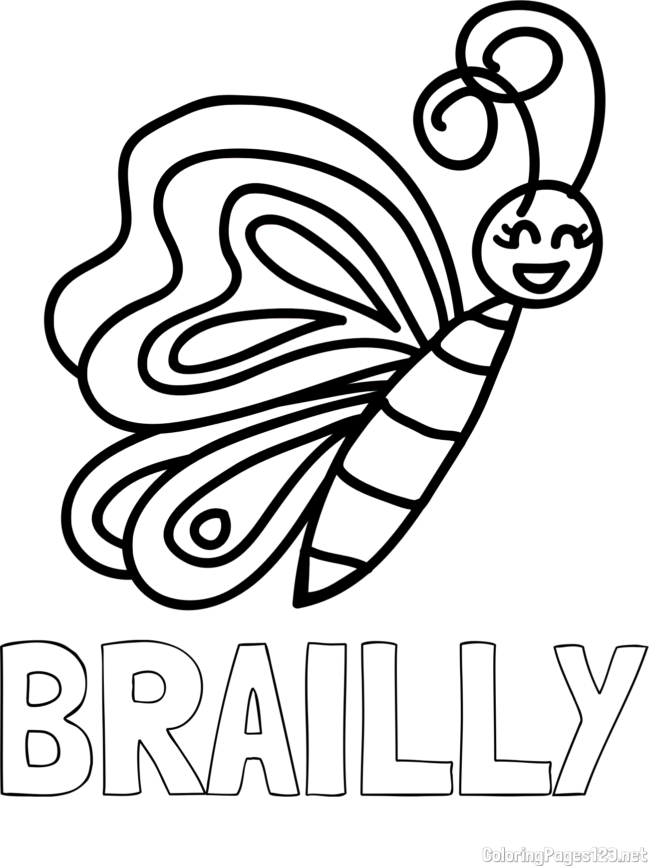 BRAILLY Coloring Page and Simple Butterfly Coloring Page