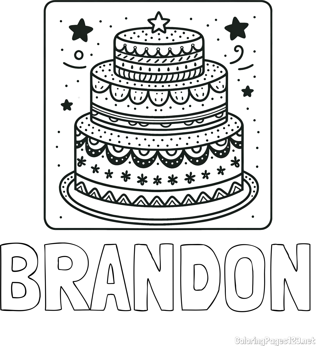BRANDON Coloring Page and Big Cake Coloring Page