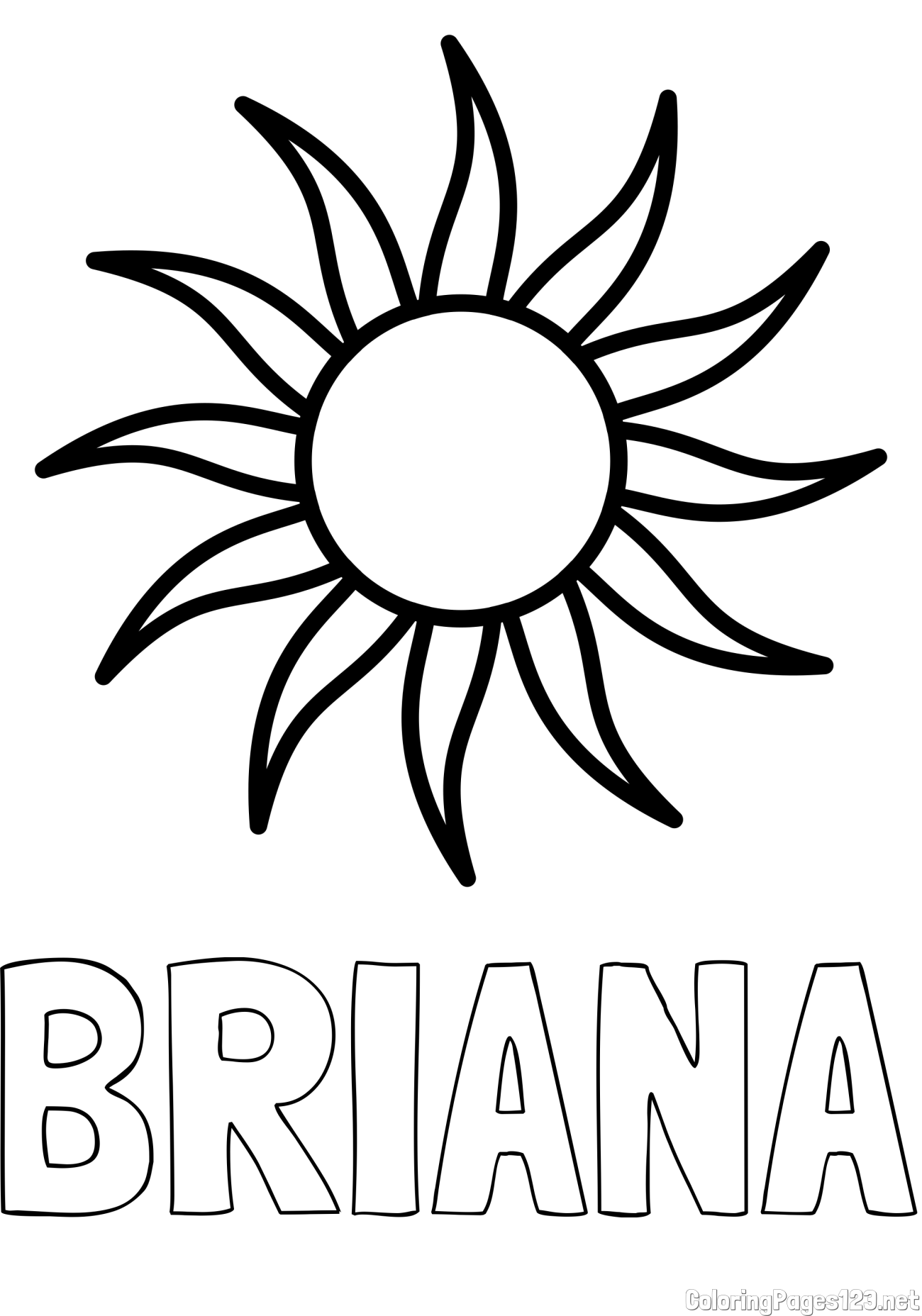 BRIANA Coloring Page and Simple Sun Coloring Page for Kids