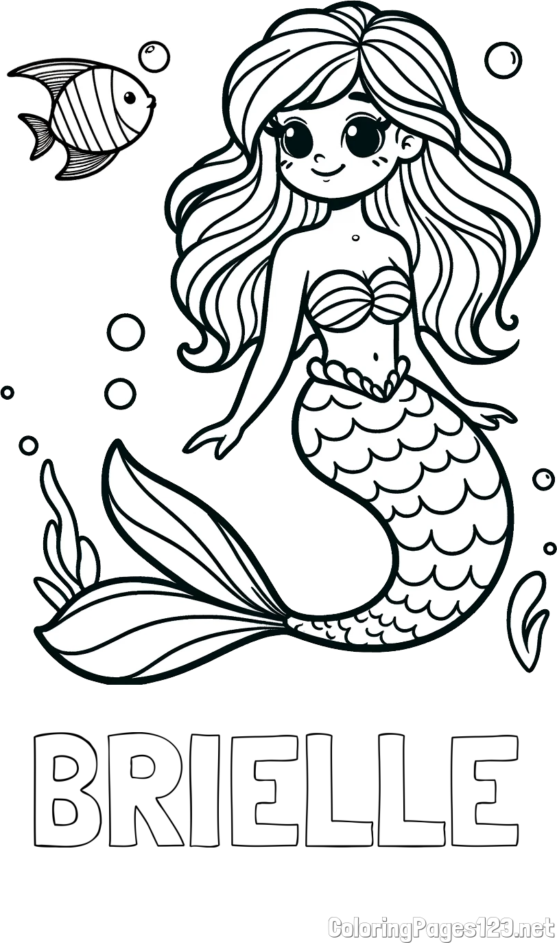 BRIELLE Coloring Page and Coloring Page of a Little Mermaid and Fish