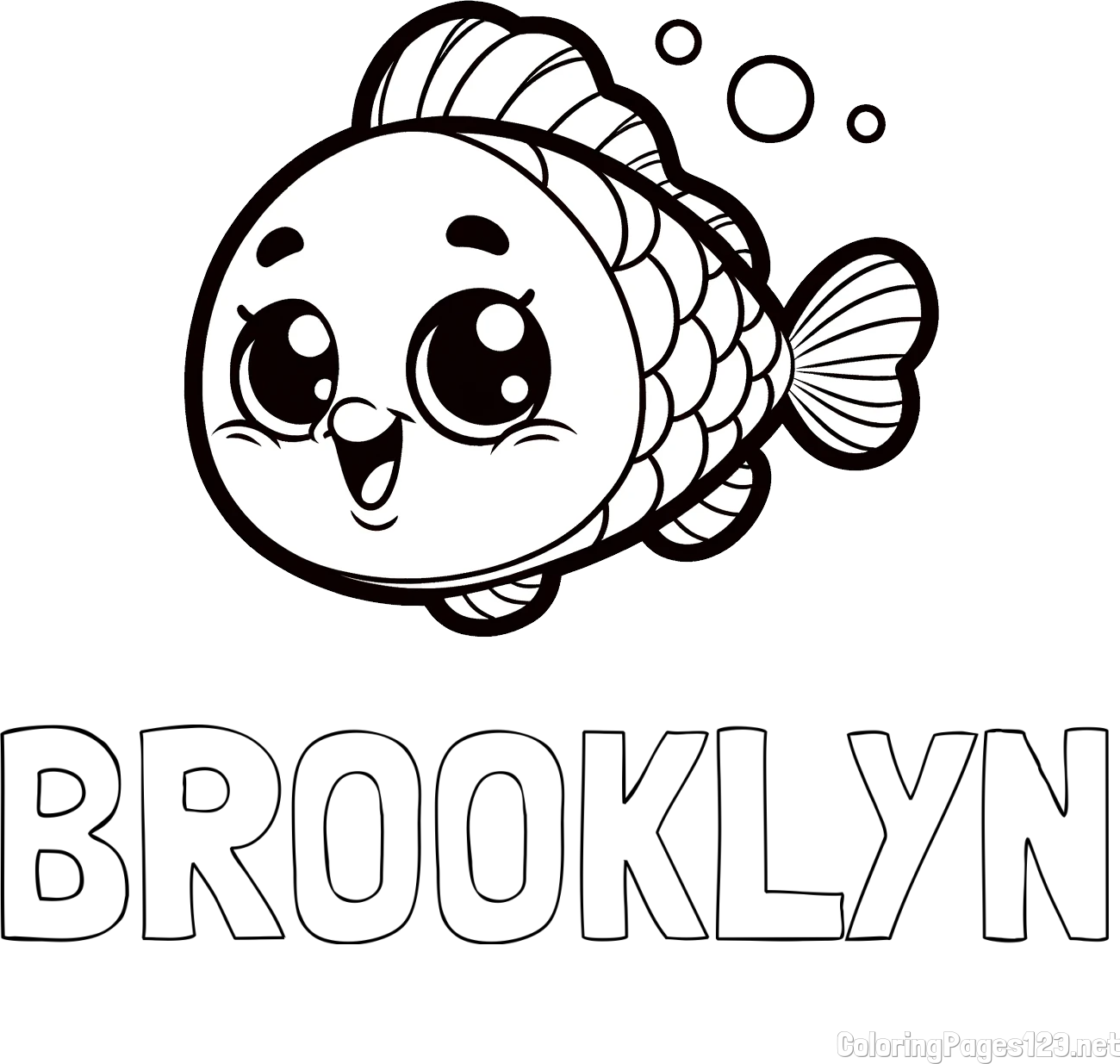 BROOKLYN Coloring Page alongside Coloring Page of a Smiling Fish