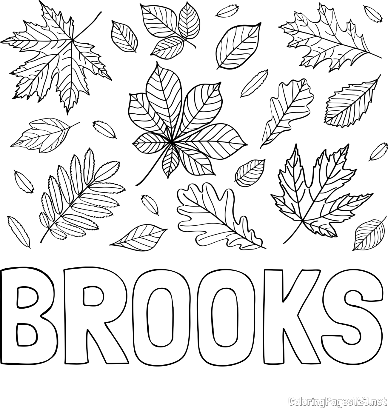 BROOKS Coloring Page and Autumn Leaves Coloring Page