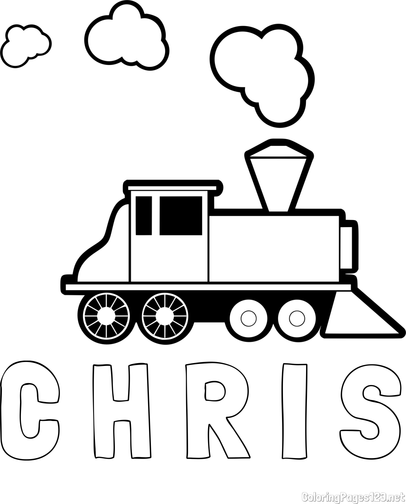 C H R I S Coloring Page and Large Steam Locomotive Coloring Page for Kids