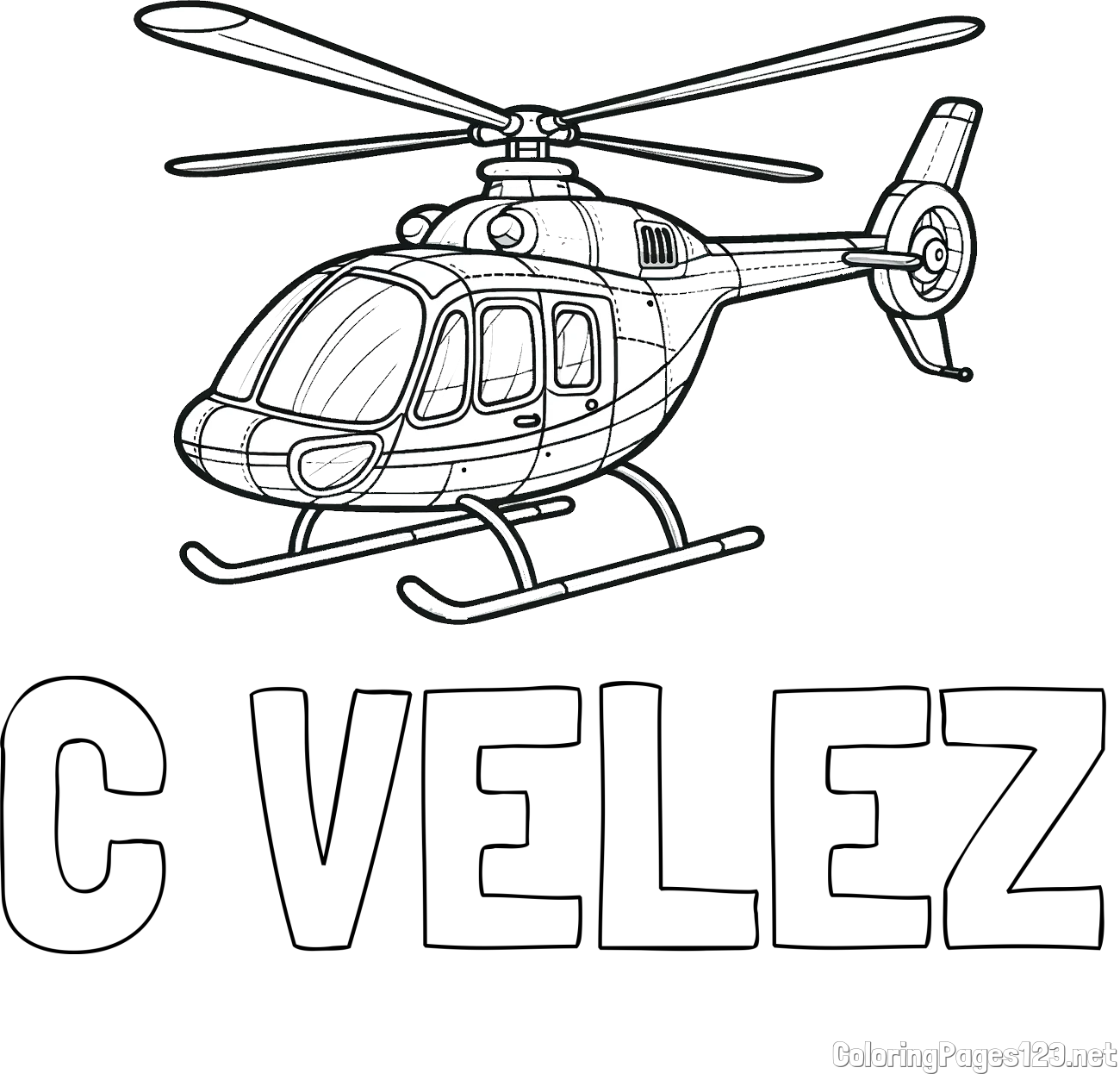 C VELEZ Coloring Page and Coloring Page of a Police Helicopter