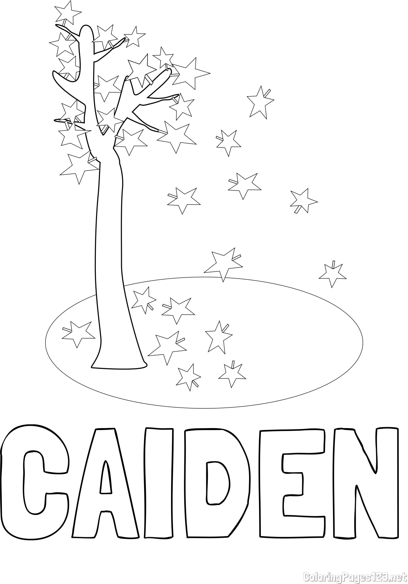 CAIDEN Coloring Page and Autumn Tree Coloring Page for Kids