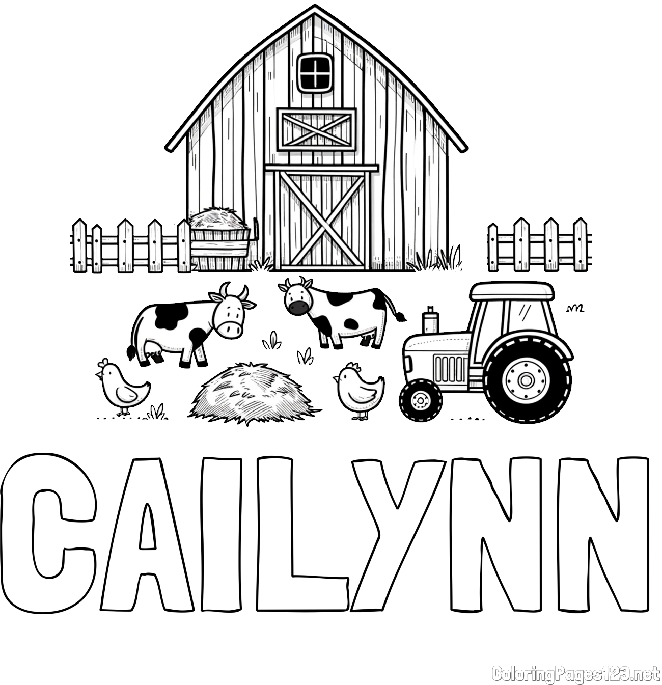 CAILYNN Coloring Page and Kids Farm Coloring Page