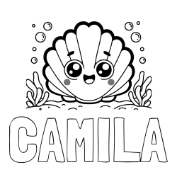CAMILA Coloring Page and Smiling Seashell Coloring Page for Kids