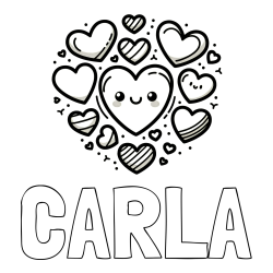 Online Created Coloring Page - CARLA Coloring Page and Coloring Page of a Cute Cat Surrounded by Hearts