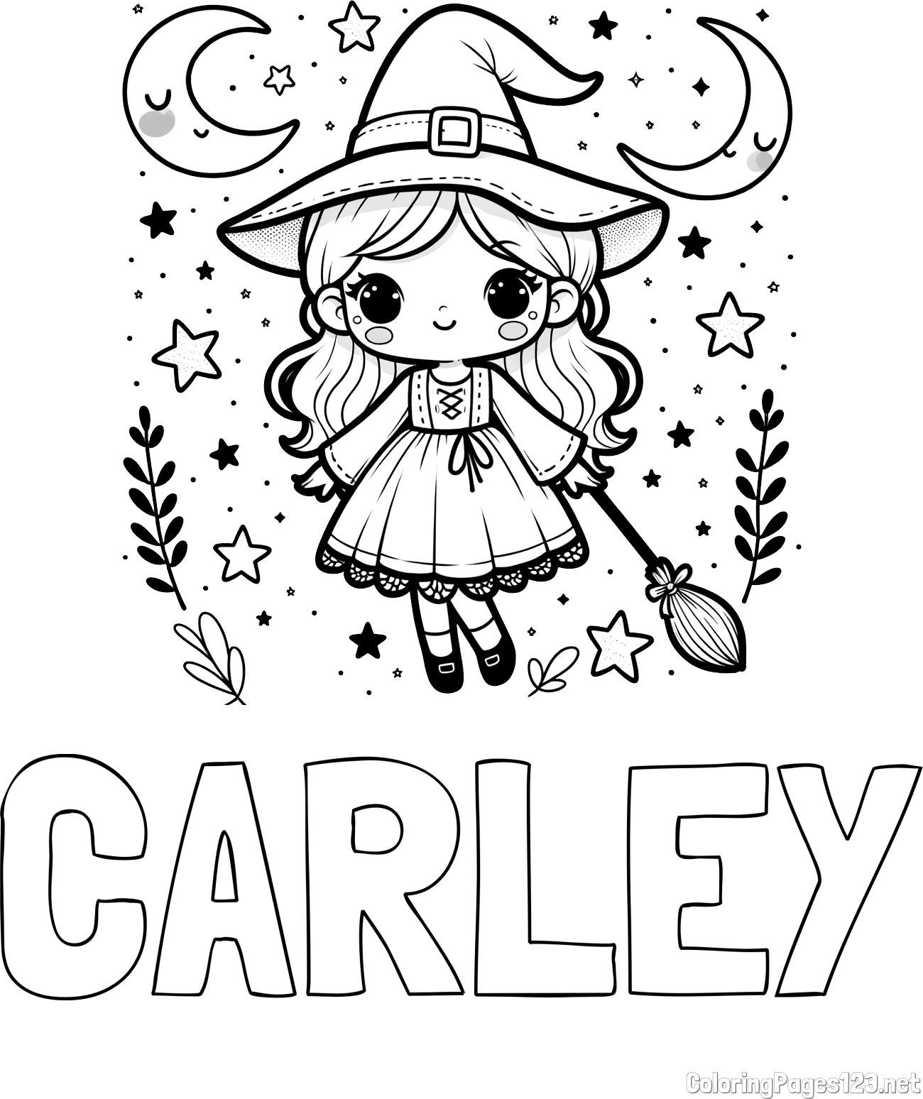 CARLEY Coloring Page and Coloring Book of a Cute Witch