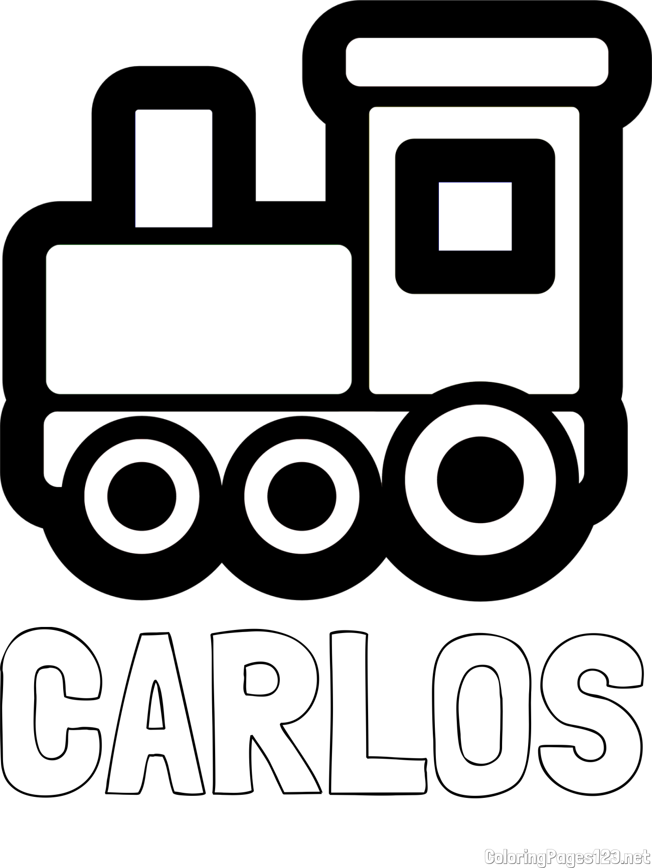 CARLOS Coloring Page and Steam Locomotive Coloring Page for Young Kids