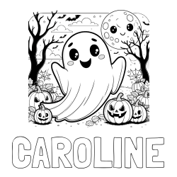 Online Created Coloring Page - CAROLINE Coloring Page and Halloween Coloring Page of a Ghost with Pumpkins