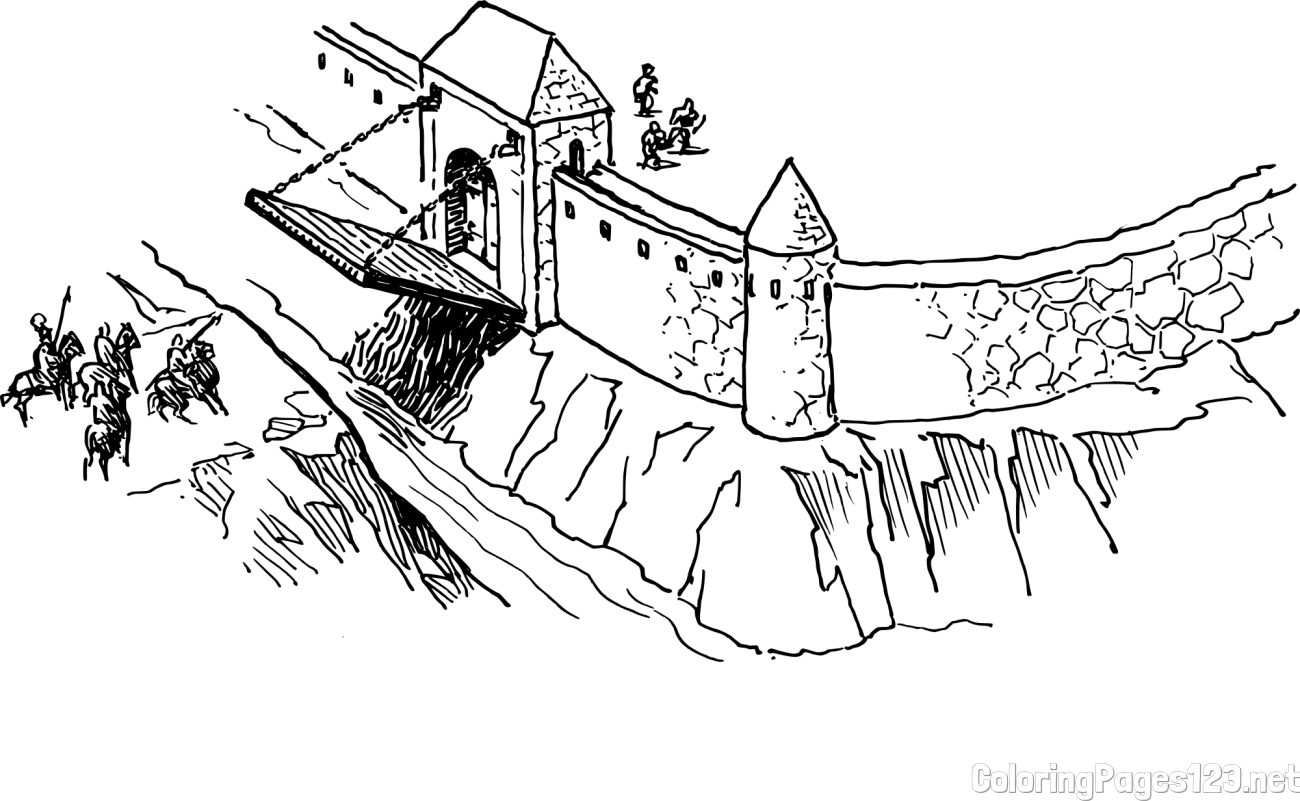 Castle Wall Coloring Page - Detailed with Enemies and Soldiers