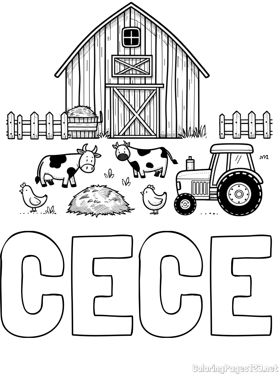 CECE Coloring Page and Kids Farm Coloring Page