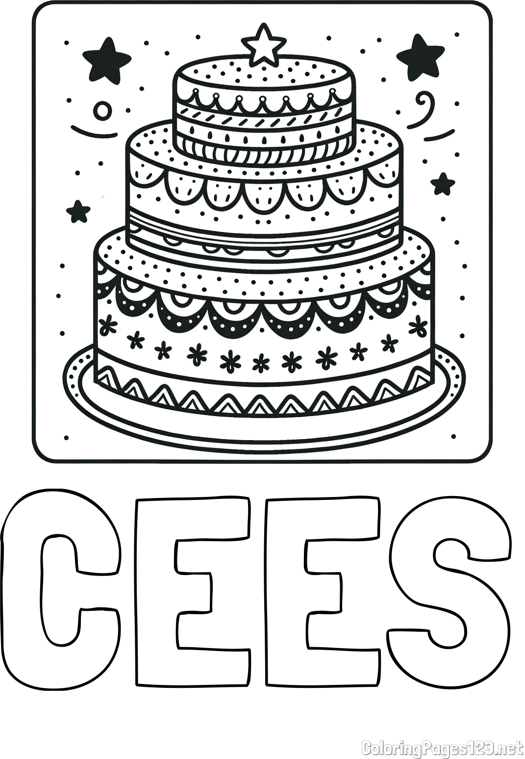 CEES Coloring Page and Big Cake Coloring Page