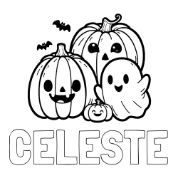 Online Created Coloring Page - CELESTE Coloring Page and Halloween Pumpkin and Ghost Coloring Page