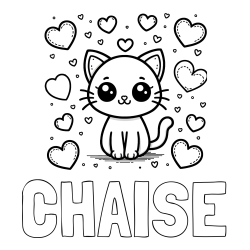 Online Created Coloring Page - CHAISE Coloring Page and Free Coloring Page of a Cat and Hearts
