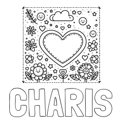 Online Created Coloring Page - CHARIS Coloring Page and Free Printable Coloring Page of Heart and Flowers
