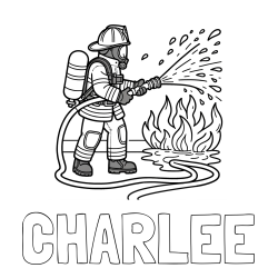 Online Created Coloring Page - CHARLEE Coloring Page and A coloring page of a firefighter and a big fire