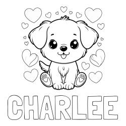 Online Created Coloring Page - CHARLEE Coloring Page and Coloring Page of a Cute Dog and Hearts