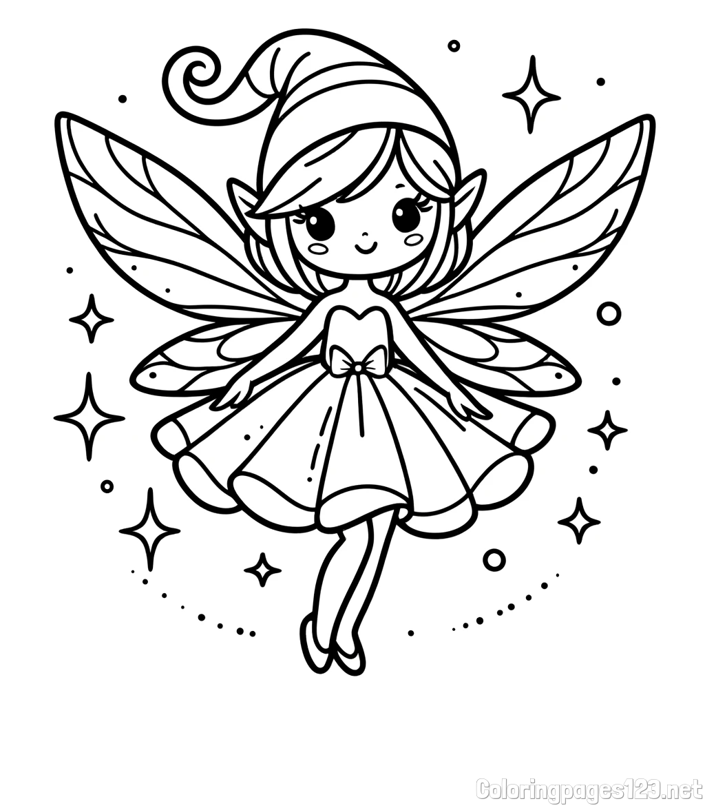 Children's Coloring Page of a Wonderful Fairy