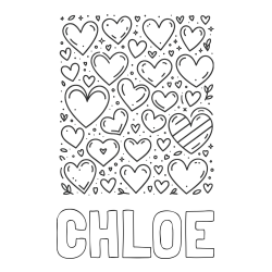 CHLOE Coloring Page and Children's Coloring Page of Many Hearts