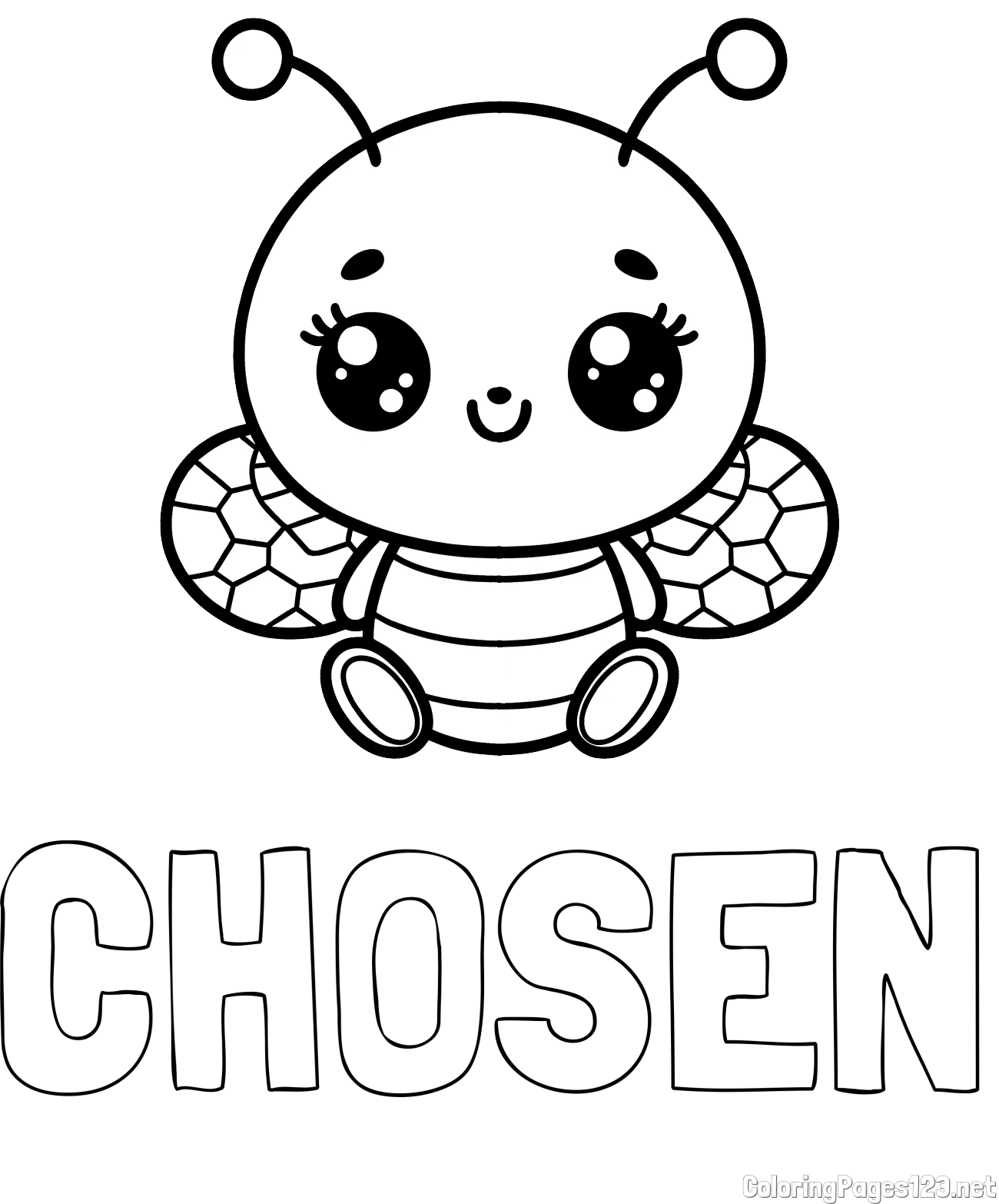 CHOSEN Coloring Page and Children's Coloring Page of a Cute Bee