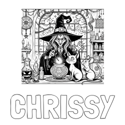 Online Created Coloring Page - CHRISSY Coloring Page and Coloring Page of an Evil Witch, a Cat, and a Mouse