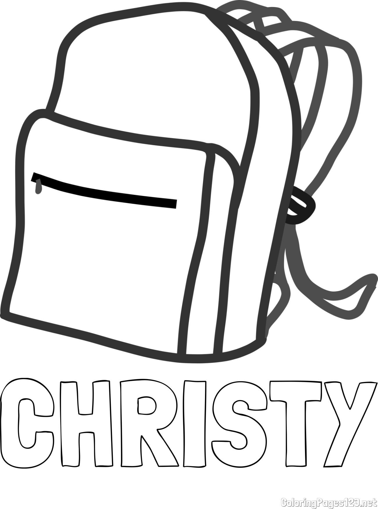 CHRISTY Coloring Page and School Backpack Coloring Page