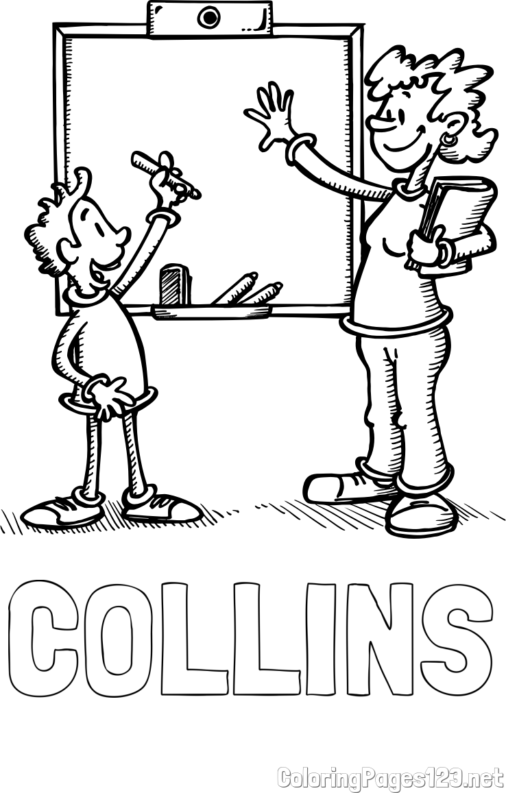 COLLINS Coloring Page and School Coloring Page of a Teacher and a Student