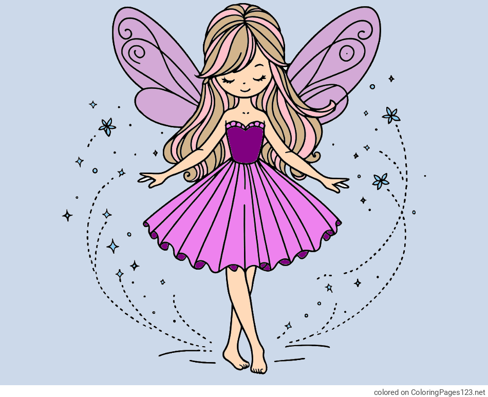 Colored coloring page - Coloring Page of a Cute Magical Fairy