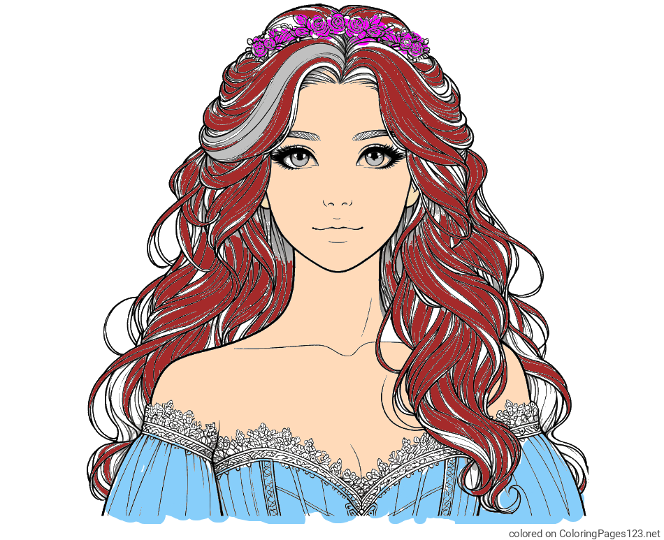 Colored coloring page - Coloring Page of a Cute Realistic Princess
