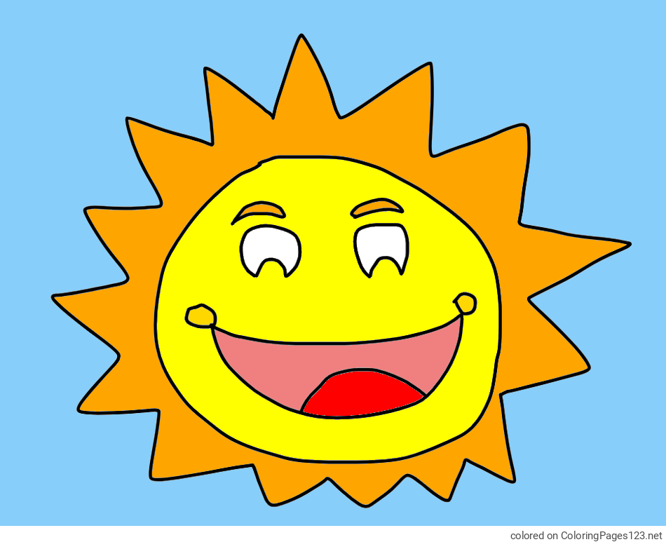 Colored coloring page - Coloring Page of a Cute Smiling Sun