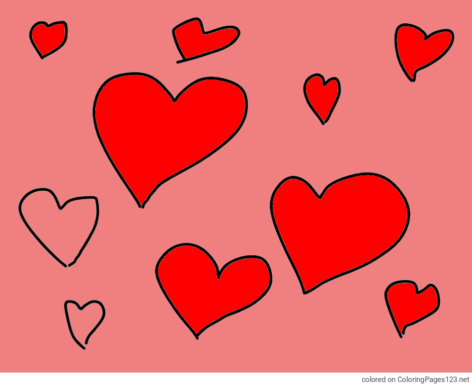 Colored coloring page - Coloring page of hearts 😍
