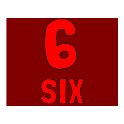 Pobarvana pobarvanka - Coloring Page of the Number Six (6) with the Written Name