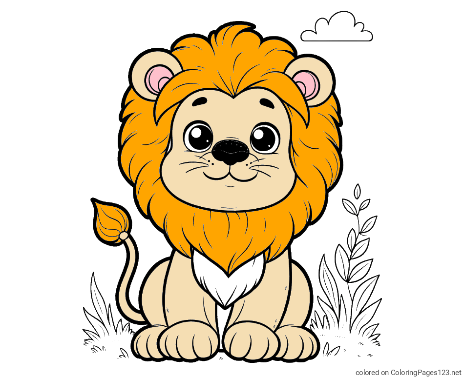 Colored coloring page - Cute Baby Lion Coloring Page