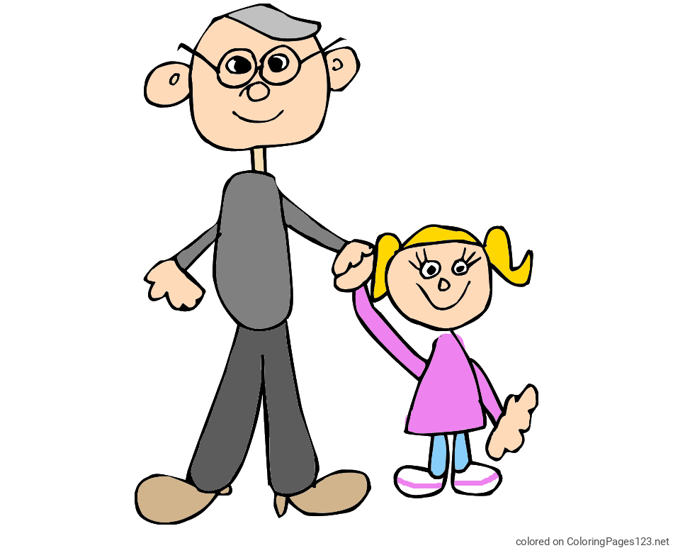 Colored coloring page - Dad and Daughter Coloring Page