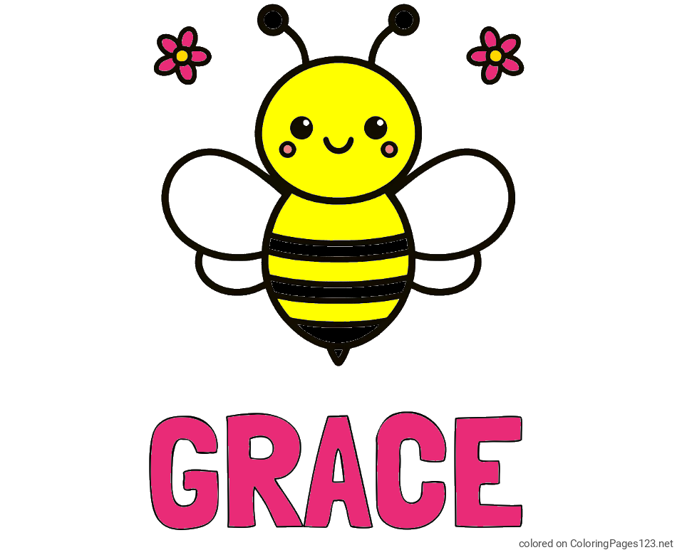 Colored coloring page - GRACE Coloring Page and Children's Bee Coloring Page