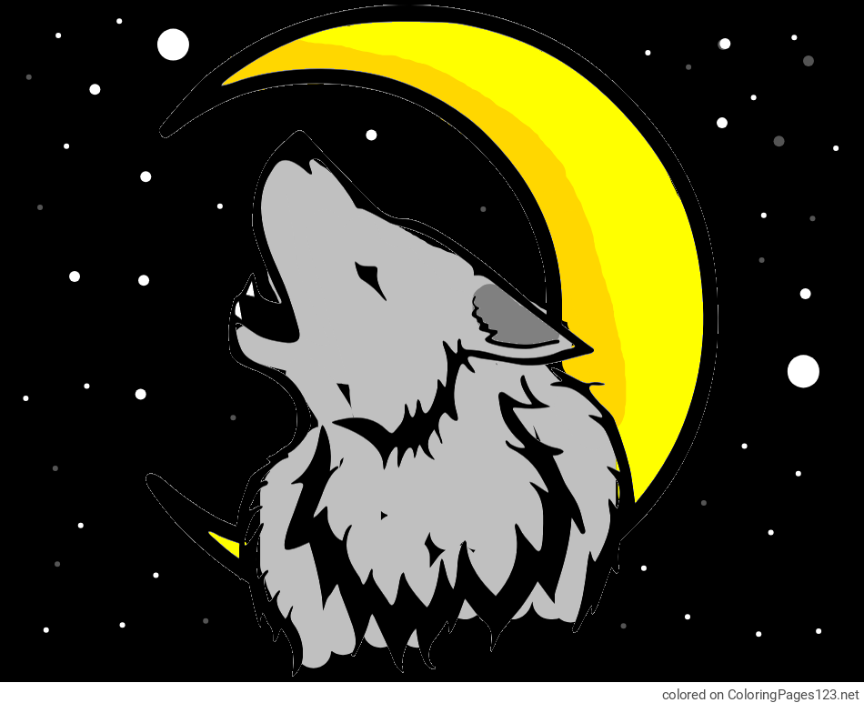 Colored coloring page - Howling Wolf Coloring Page