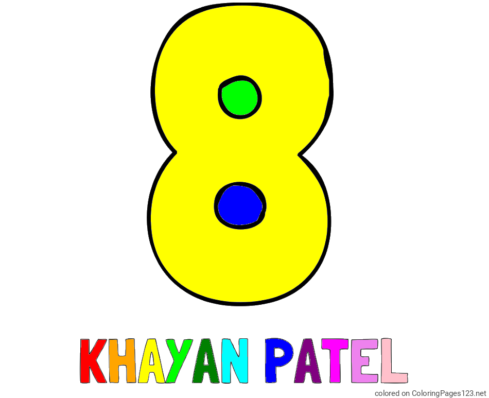 Colored coloring page - KHAYAN PATEL Coloring Page and Coloring Page of Number Eight (8)