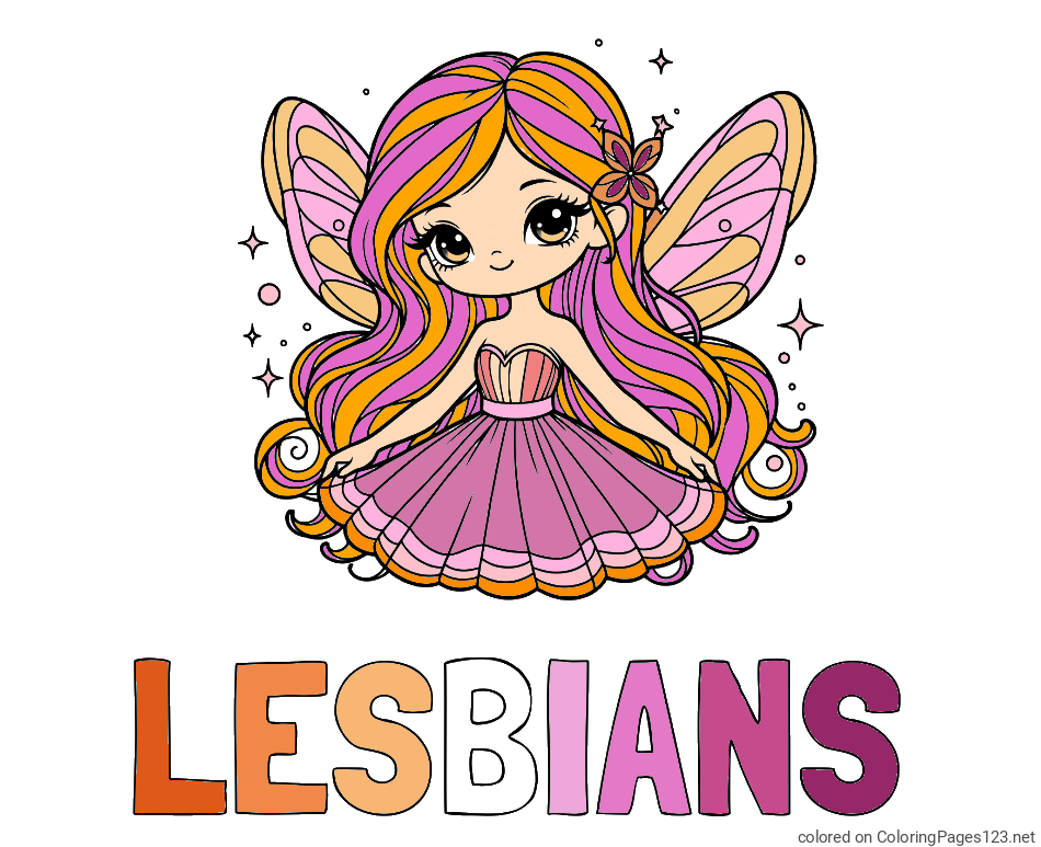 Colored coloring page - LESBIANS Coloring Page and Coloring Page of a Cute and Smiling Magical Fairy