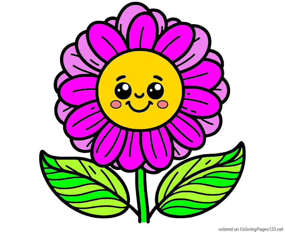 Colored coloring page - Smiling Flower Coloring Page