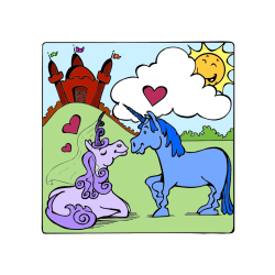 Pobarvana pobarvanka - The Coloring Page of Love-Struck Unicorns