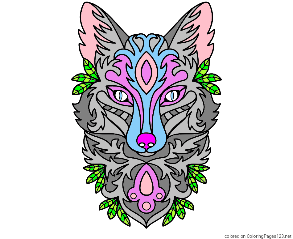 Colored coloring page - Wolf Mandala Coloring Page