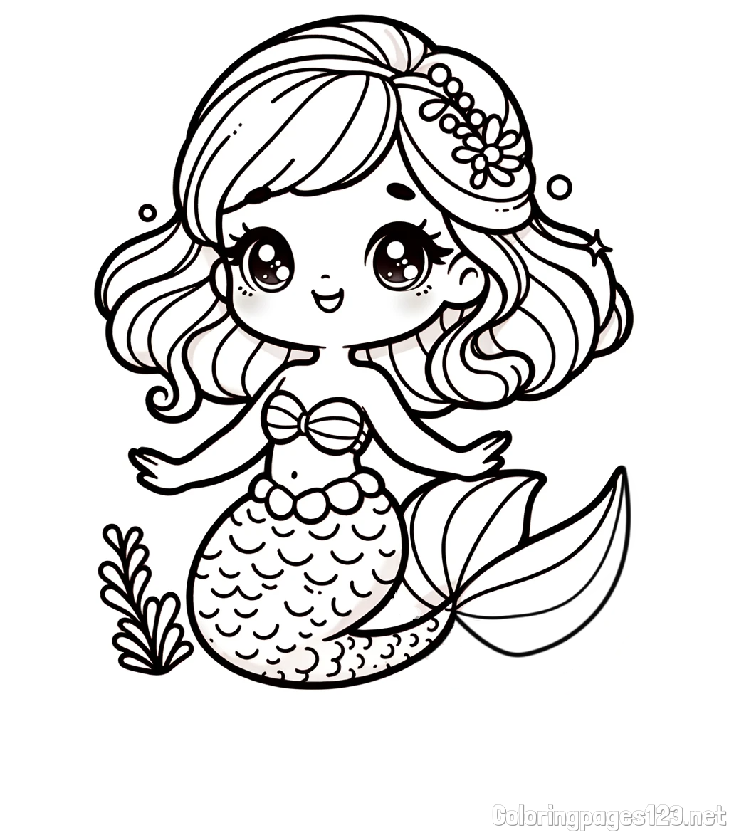 Coloring Page of a Charming Mermaid