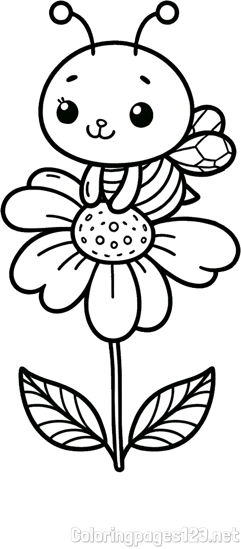 Coloring Page of a Cute Bee on a Flower