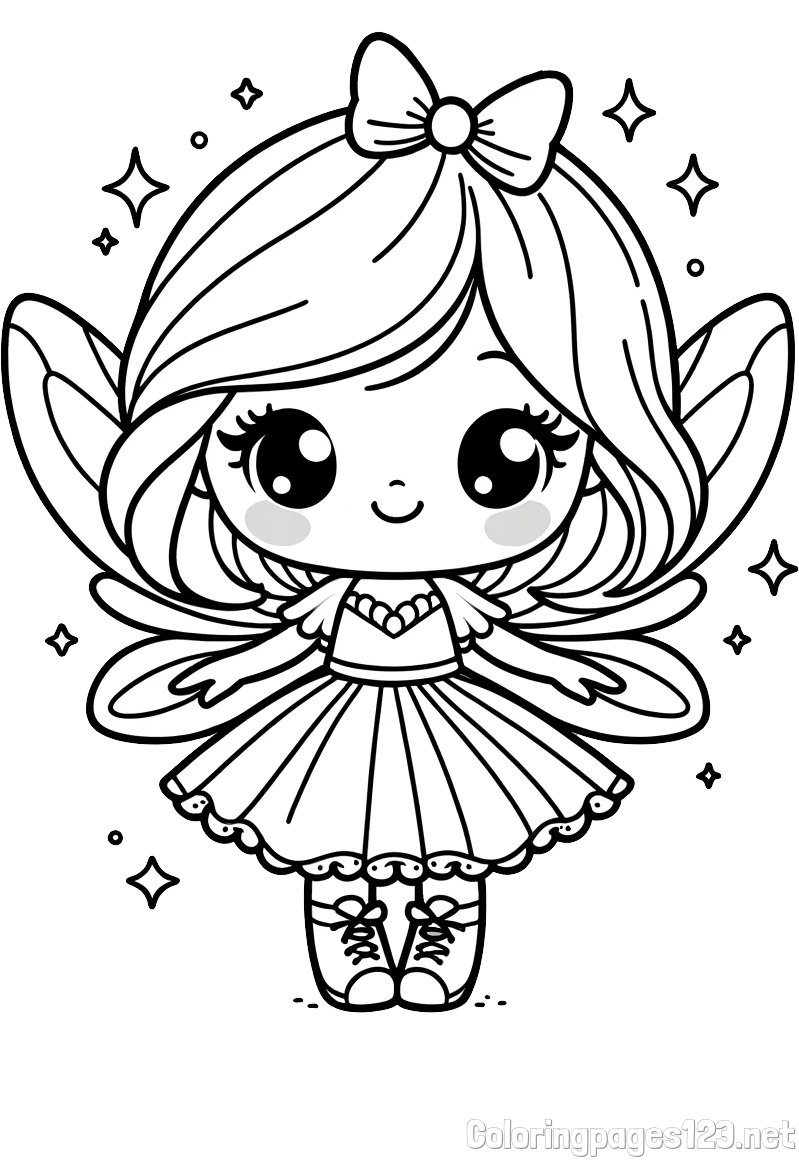 Coloring Page of a Magical Fairy with a Cute Face